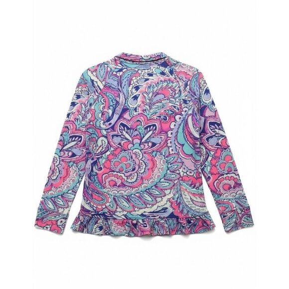 Lilly Pulitzer Skipper Ruffle Popover Multicolor Paisley Pullover Sz L Athletic - Picture 4 of 6